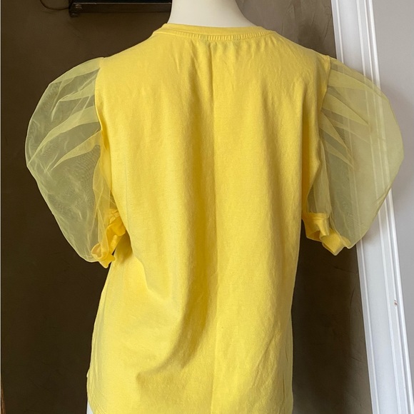 SHEIN Sheer Puff Sleeve Elegant Summer T Shirts Yellow Top, size M - Picture 10 of 14